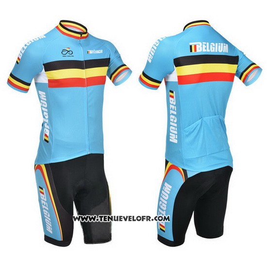 2013 Maillot Ciclismo Belgique Bleu Clair et Noir Manches Courtes et Cuissard